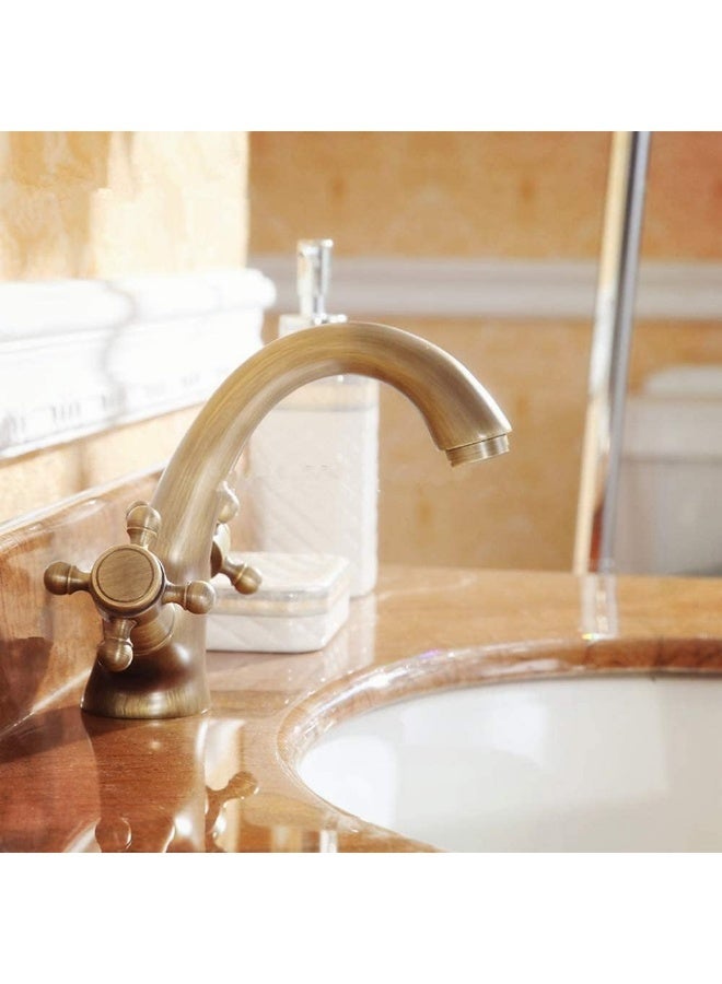 واي دي صنبور حمام كلاسيكي بمقبضين وفوهة منحنية، صنبور خلاط حوض مثبت على سطح الحوض، صنبور حوض غسيل بتصميم عتيق للاستخدام في حمامات المنازل والفنادق - Image 3